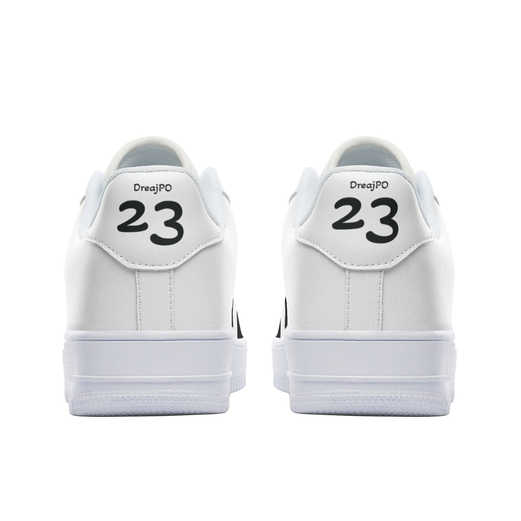 DreajPo 23 White Low Top Leather Sneakers